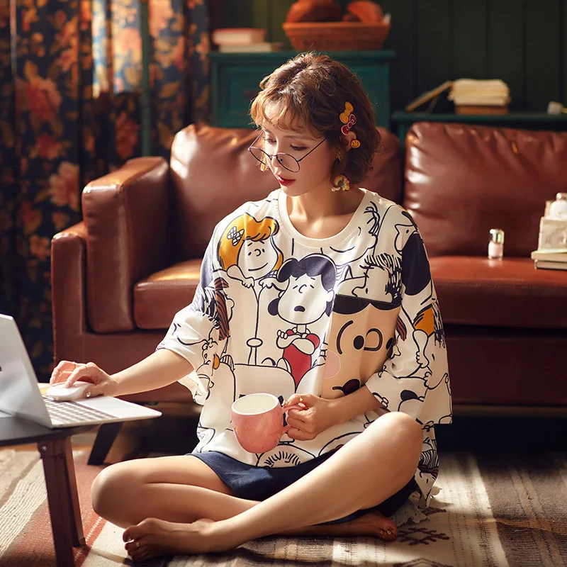 Cartoon Snoopy Thin Cotton Round Neck Kawaii Pajamas