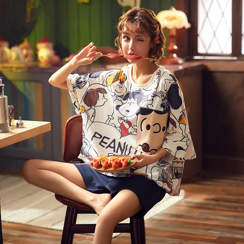 Cartoon Snoopy Thin Cotton Round Neck Kawaii Pajamas