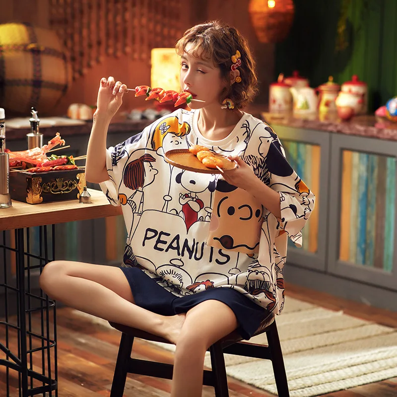 Cartoon Snoopy Thin Cotton Round Neck Kawaii Pajamas