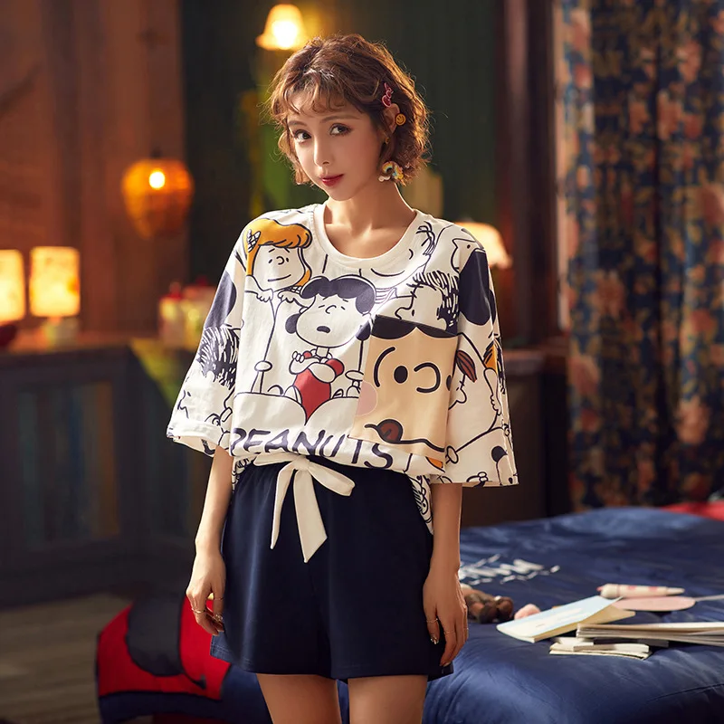 Cartoon Snoopy Thin Cotton Round Neck Kawaii Pajamas