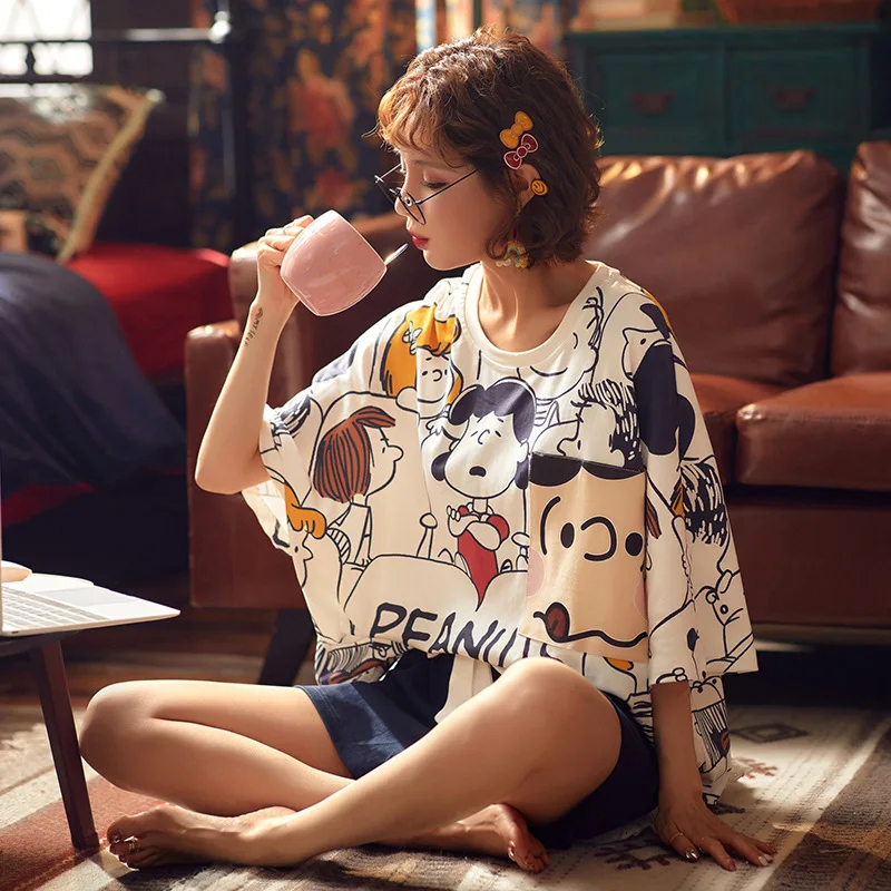 Cartoon Snoopy Thin Cotton Round Neck Kawaii Pajamas