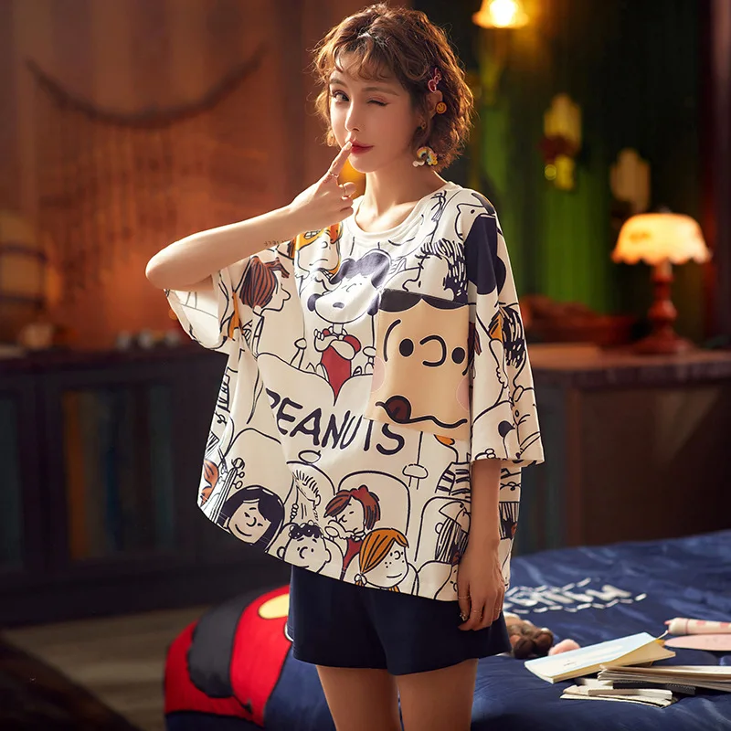 Cartoon Snoopy Thin Cotton Round Neck Kawaii Pajamas