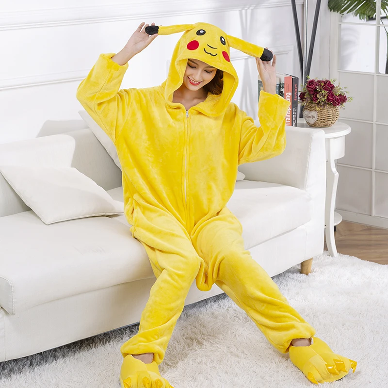 Pikachu Pokemon Zipper Onesie Kigurumi Cosplay Costume Pajama For Adults