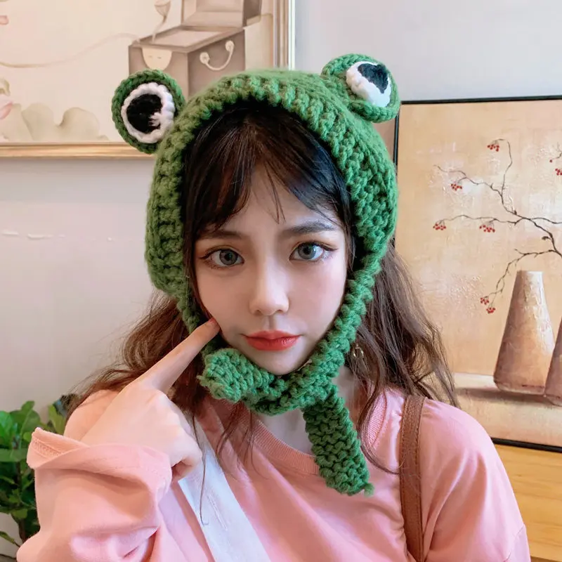 Frog Knitted Kawaii Crochet Cap Frog Knitted Kawaii Crochet Cap