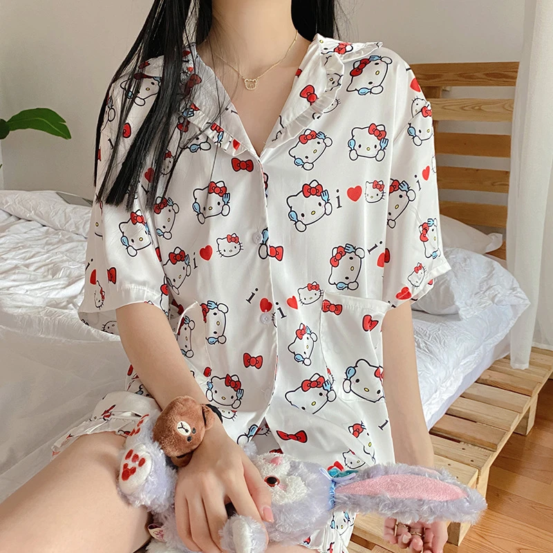 Cartoon Hello Kitty Kawaii Ultra Thin Milk Silk Pajamas