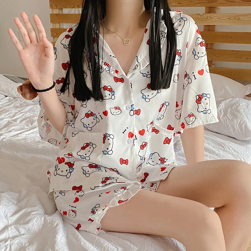 Cartoon Hello Kitty Kawaii Ultra Thin Milk Silk Pajamas