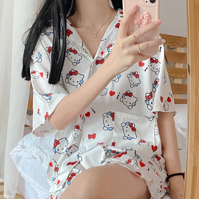 Cartoon Hello Kitty Kawaii Ultra Thin Milk Silk Pajamas
