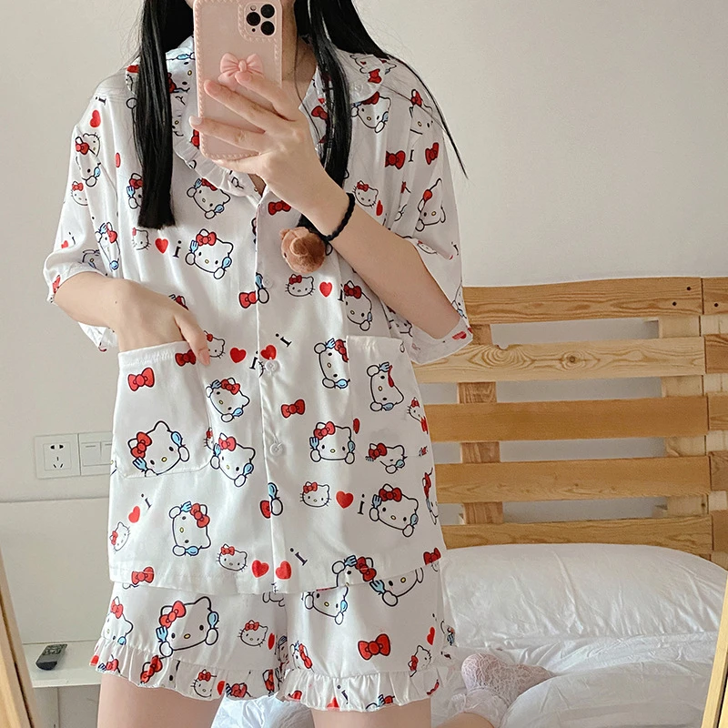 Cartoon Hello Kitty Kawaii Ultra Thin Milk Silk Pajamas