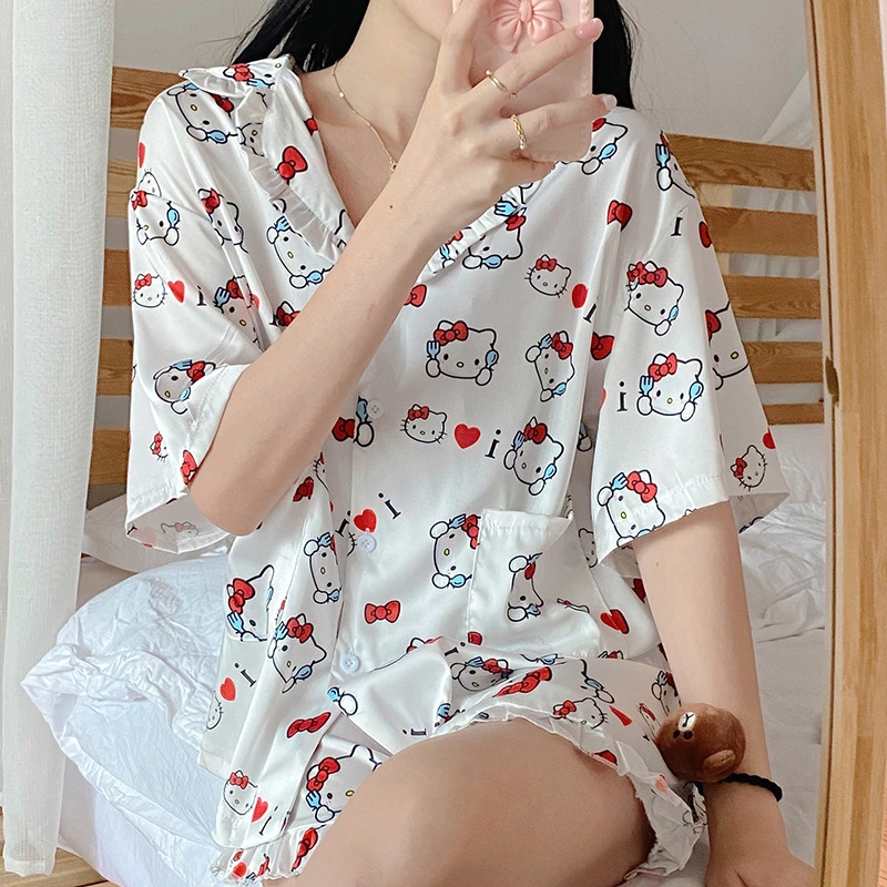Cartoon Hello Kitty Kawaii Ultra Thin Milk Silk Pajamas