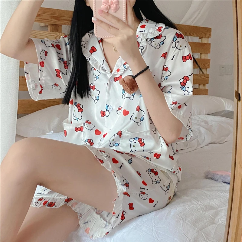Cartoon Hello Kitty Kawaii Ultra Thin Milk Silk Pajamas