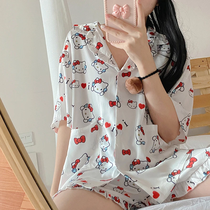 Cartoon Hello Kitty Kawaii Ultra Thin Milk Silk Pajamas