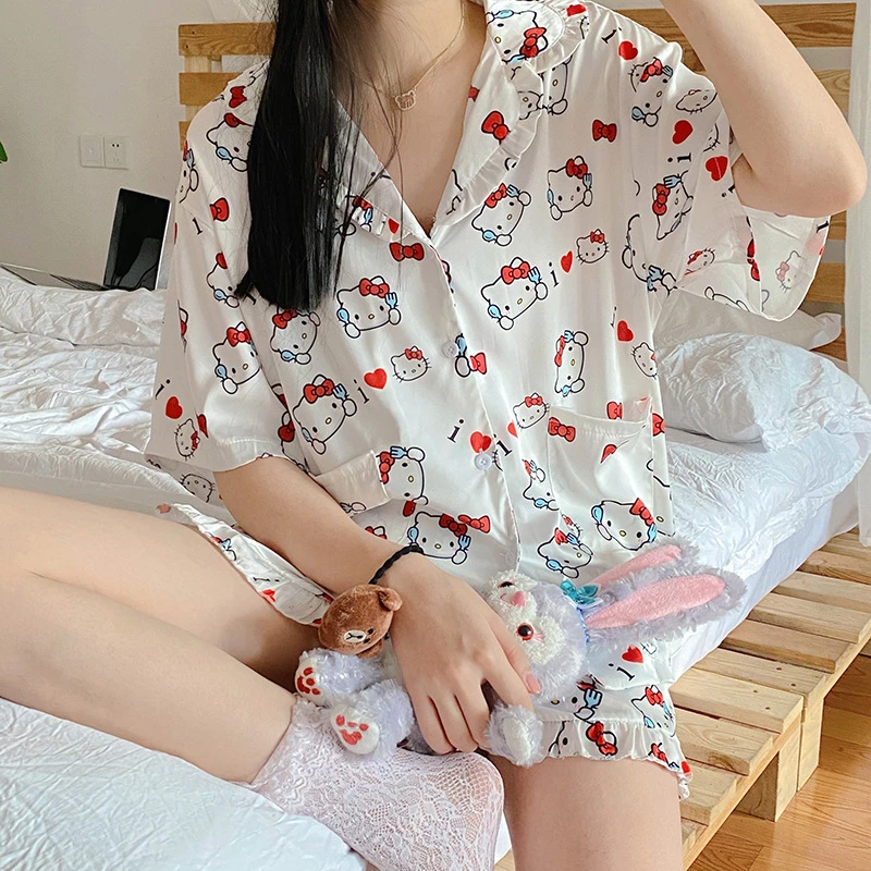 Cartoon Hello Kitty Kawaii Ultra Thin Milk Silk Pajamas