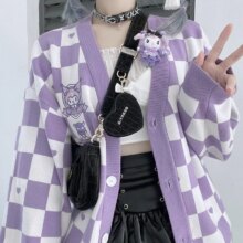 Cartoon Kuromi Kawaii Checkerboard Sweater Cartoon Kuromi Kawaii Checkerboard Sweater