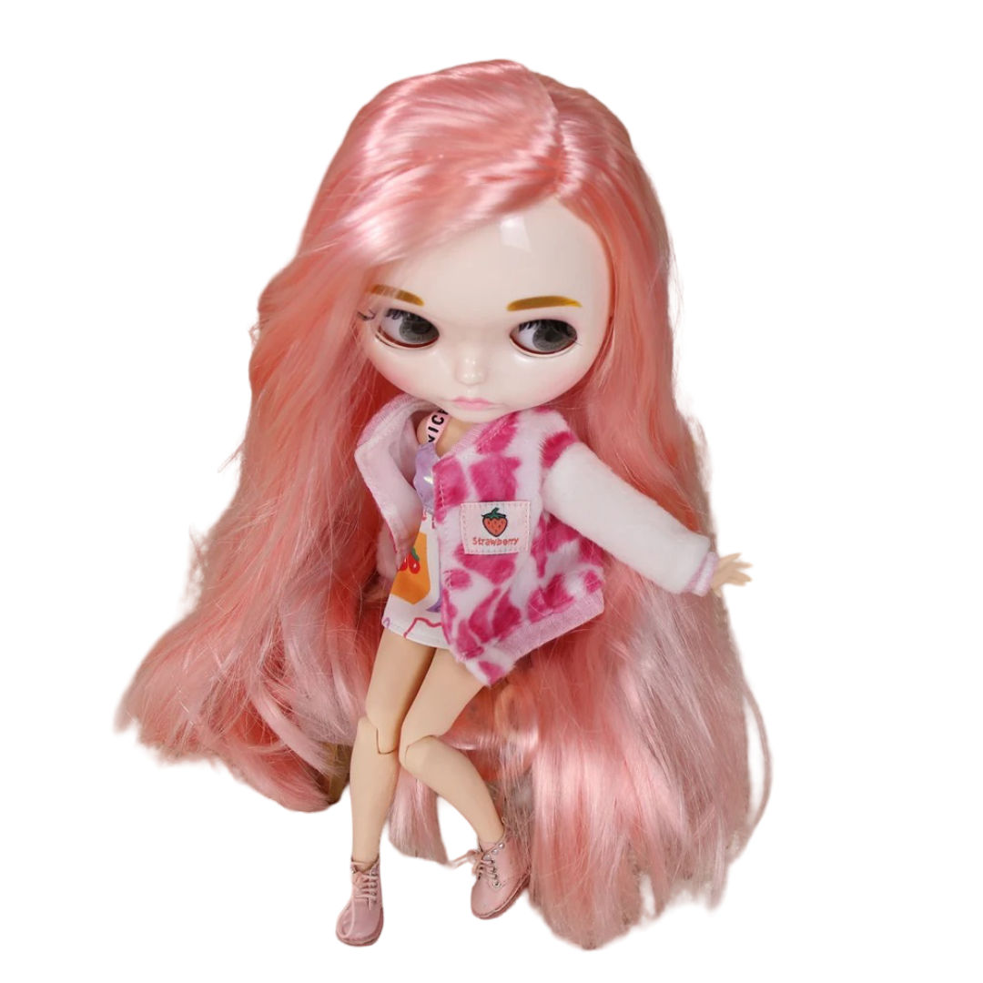 Kawaii ICY DBS Blythe Matte Face Strawberry Dress Toy