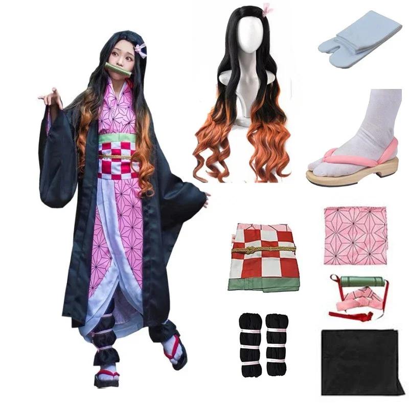 Anime Kawaii Demon Slayer Kamado Nezuko Cosplay Costume With Wig And Shoes
