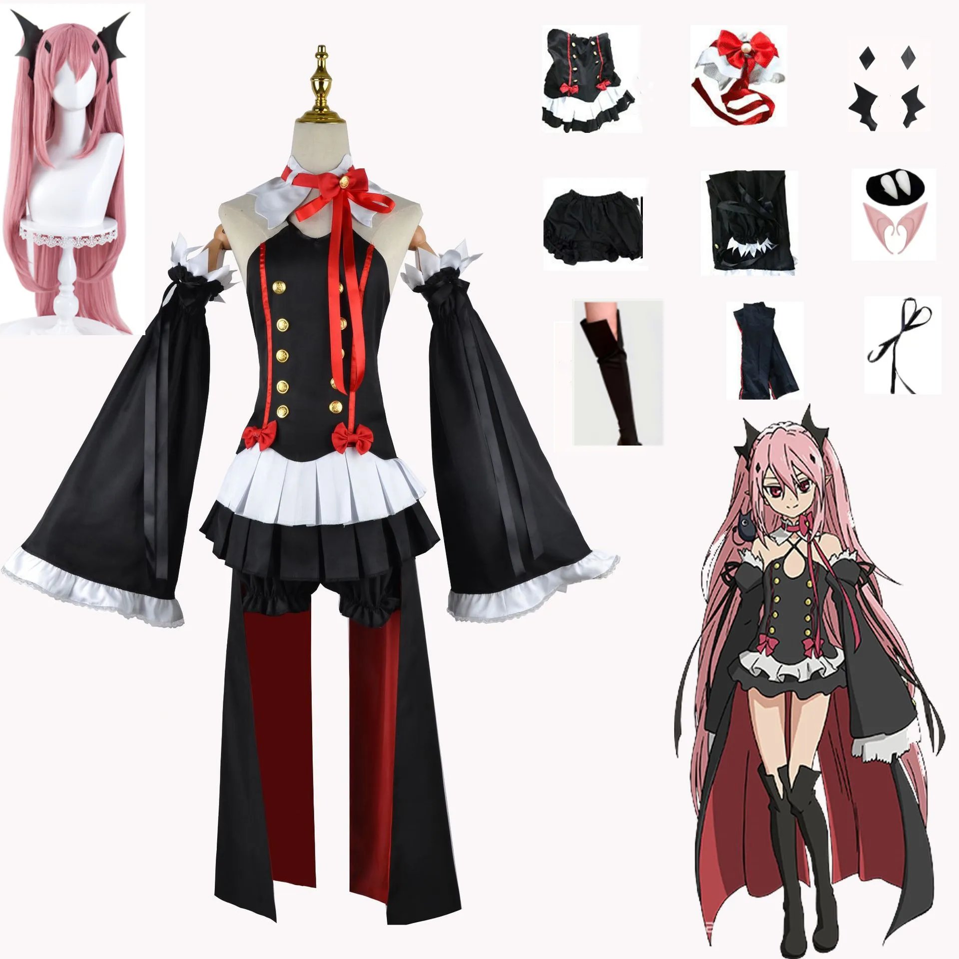 Anime Kawaii Seraph Of The End Krul Tepes Cosplay Costume With Wig Outfit Anime Kawaii Seraph Of The End Krul Tepes Cosplay Costume With Wig Outfit