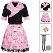 4Pcs Kawaii Demon Slayer Nezuko Kamado Maid Cosplay Costume 4Pcs Kawaii Demon Slayer Nezuko Kamado Maid Cosplay Costume