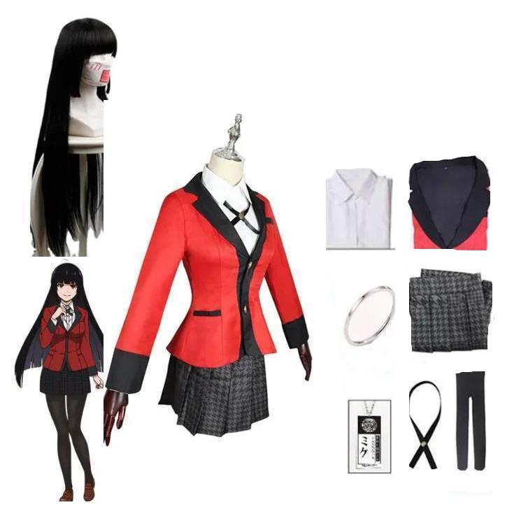 Anime Kawaii Kakegurui Yumeko Jabami Cosplay Costume Uniform Suit With Wig