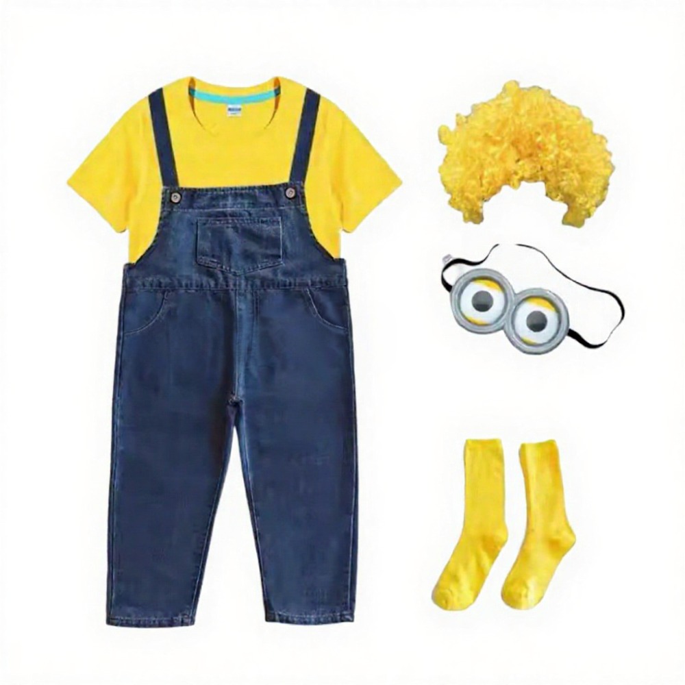 Kawaii Cartoon Minion Cosplay Costume With Wig Jumpsuit