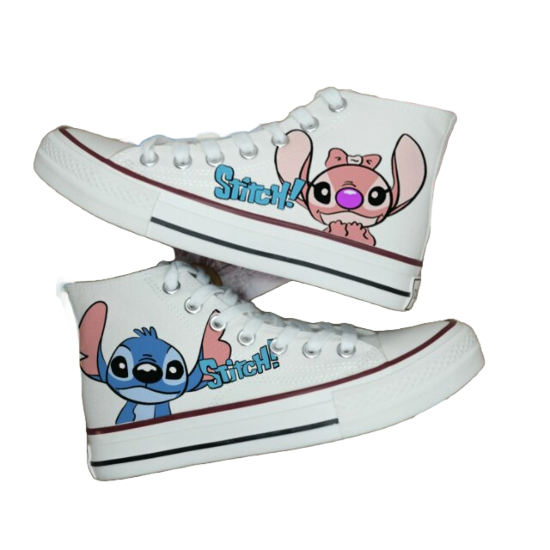 Cartoon Kawaii Stitch And Angel Canvas Trendy Shoes