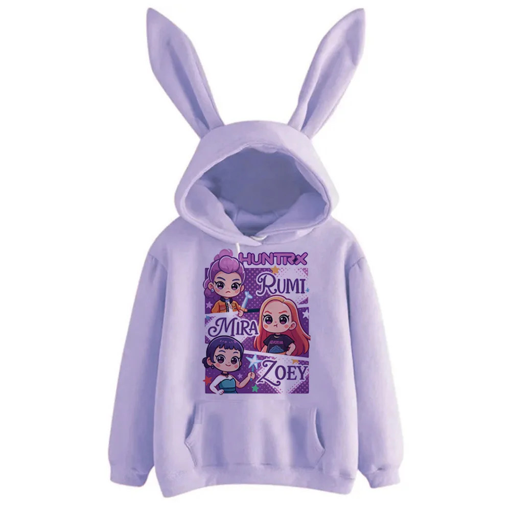 Kawaii Halloween KPop Demon Hunters Long Sleeve Rabbit Ears Hoodies