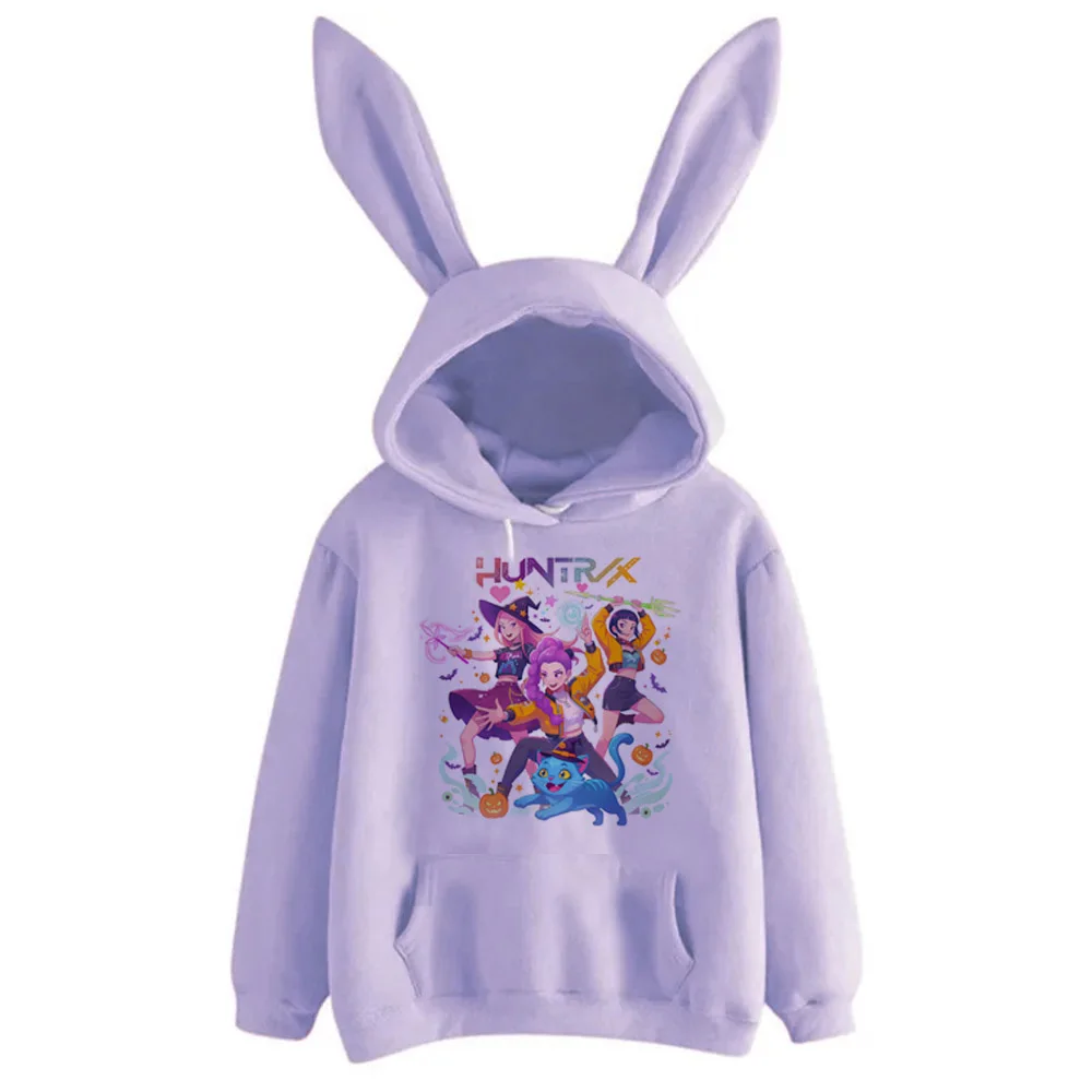 Kawaii KPop Demon Hunters Halloween Character Long Sleeve Rabbit Ears Hoodies