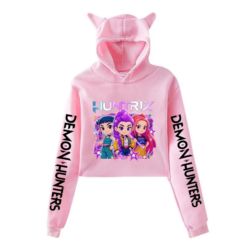 Kawaii KPop Demon Hunters Cat Ears Cropped Hoodie Kawaii KPop Demon Hunters Cat Ears Cropped Hoodie