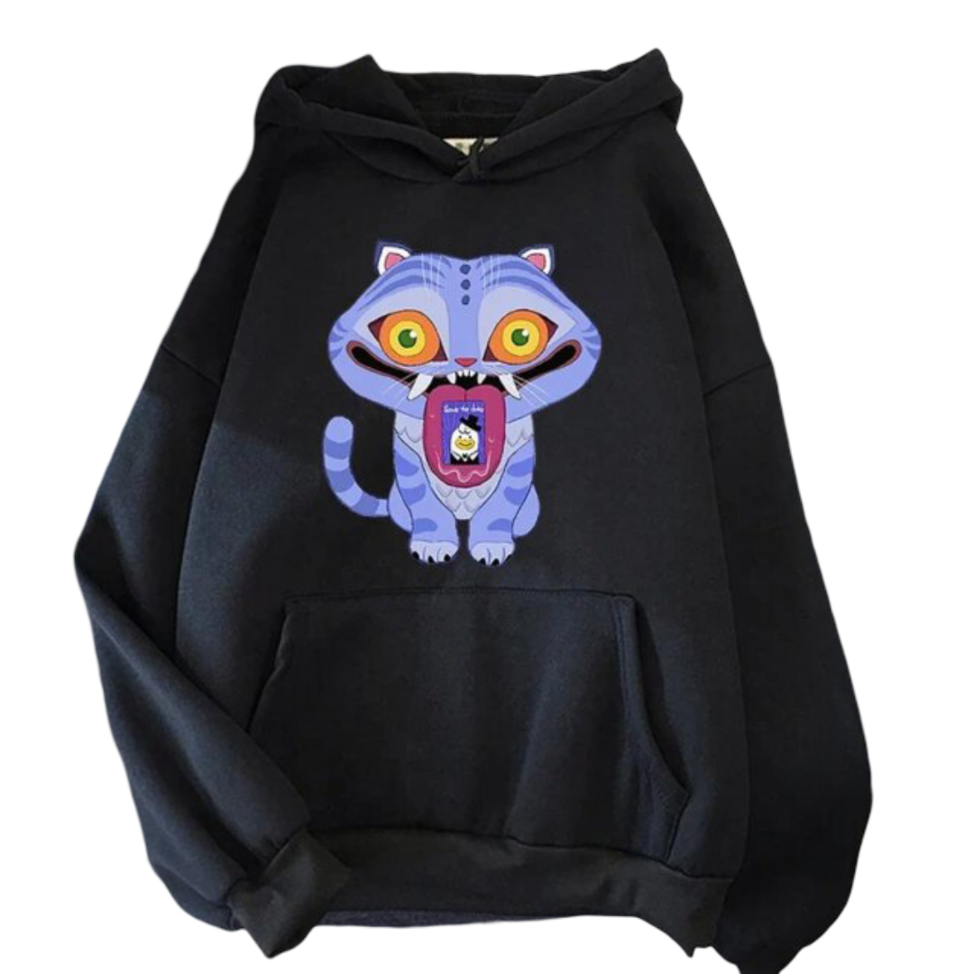 KPop Demon Hunters Kawaii Derpy Tiger Print Hoodie KPop Demon Hunters Kawaii Derpy Tiger Print Hoodie