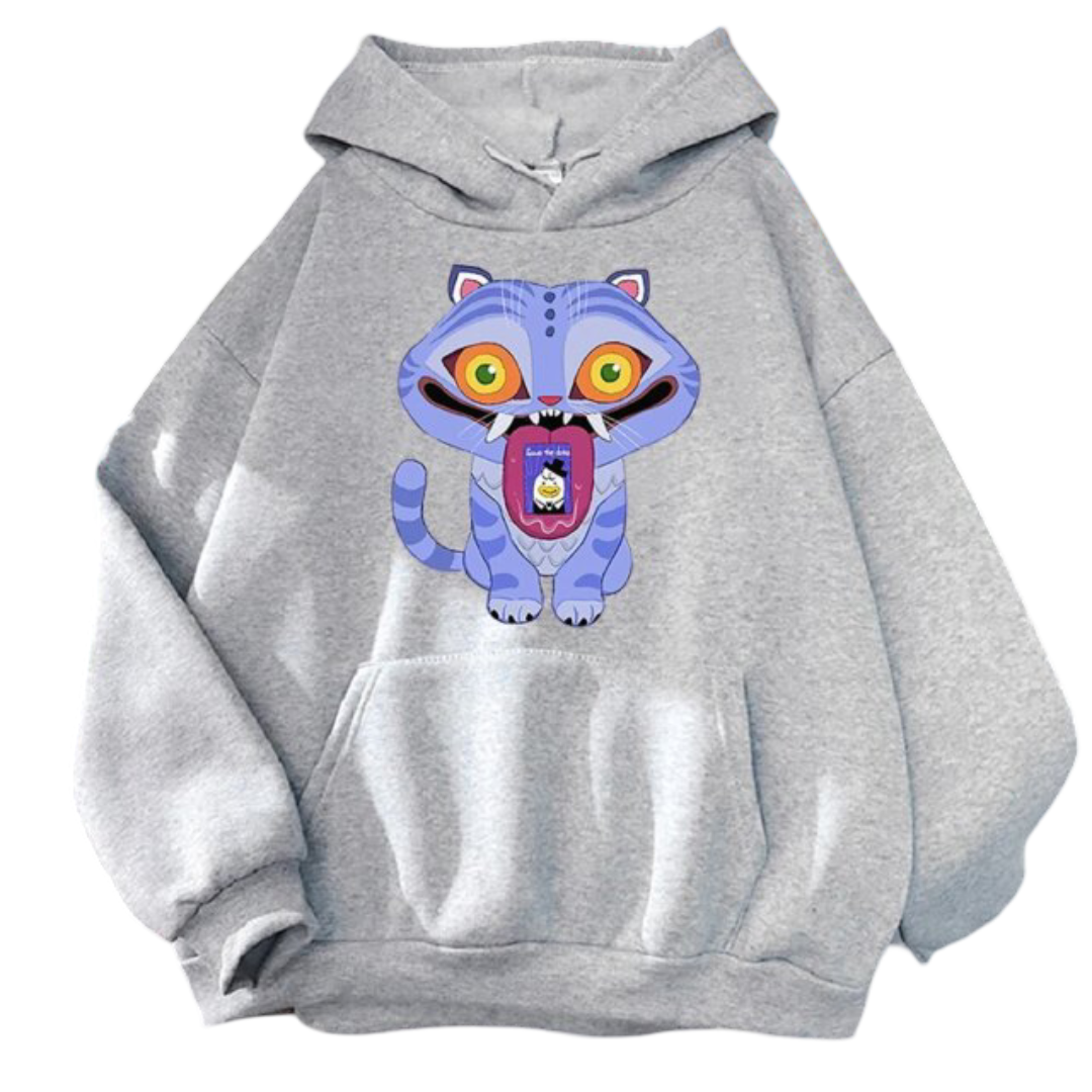 KPop Demon Hunters Kawaii Derpy Tiger Print Hoodie KPop Demon Hunters Kawaii Derpy Tiger Print Hoodie