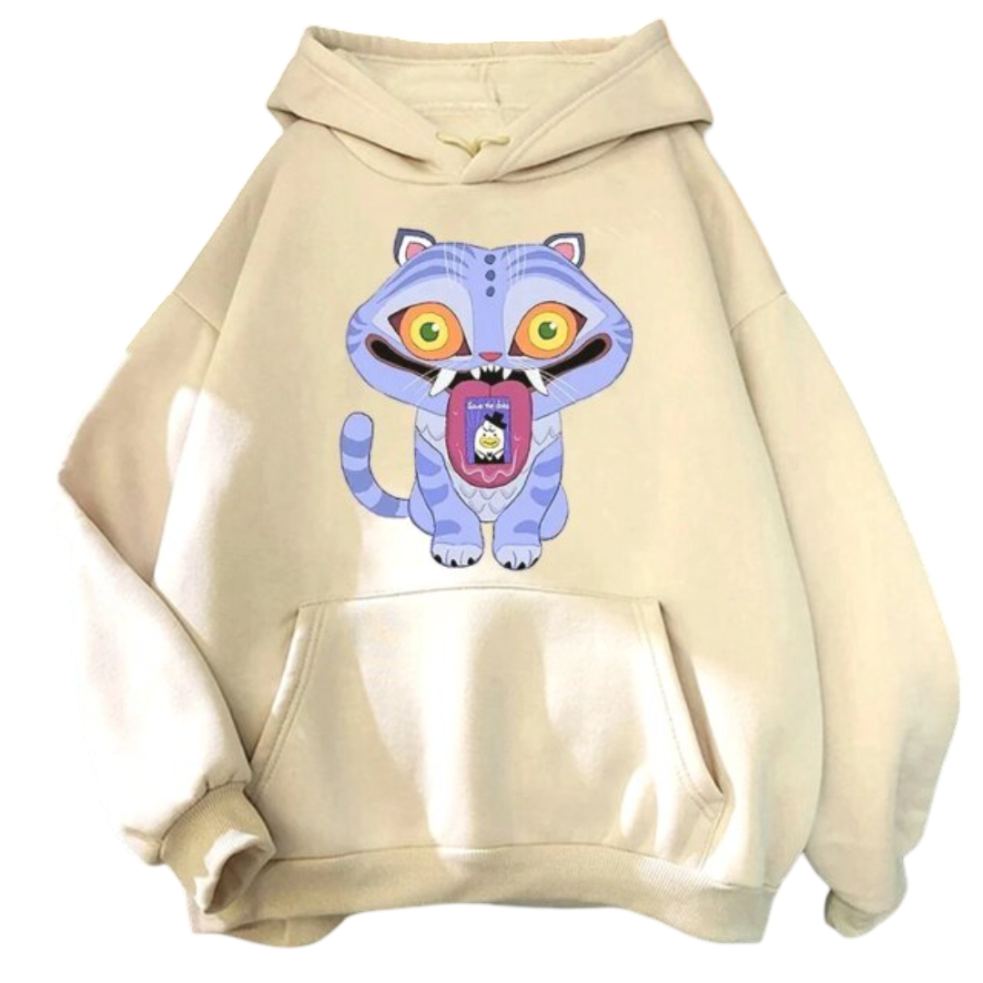 KPop Demon Hunters Kawaii Derpy Tiger Print Hoodie KPop Demon Hunters Kawaii Derpy Tiger Print Hoodie