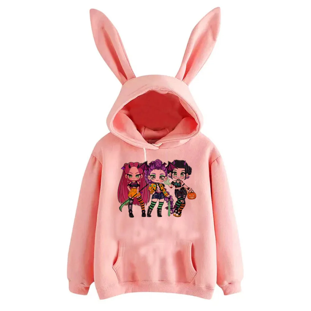 Anime Kawaii KPop Demon Hunters Printed Rabbit Ears Hoodie Anime Kawaii KPop Demon Hunters Printed Rabbit Ears Hoodie