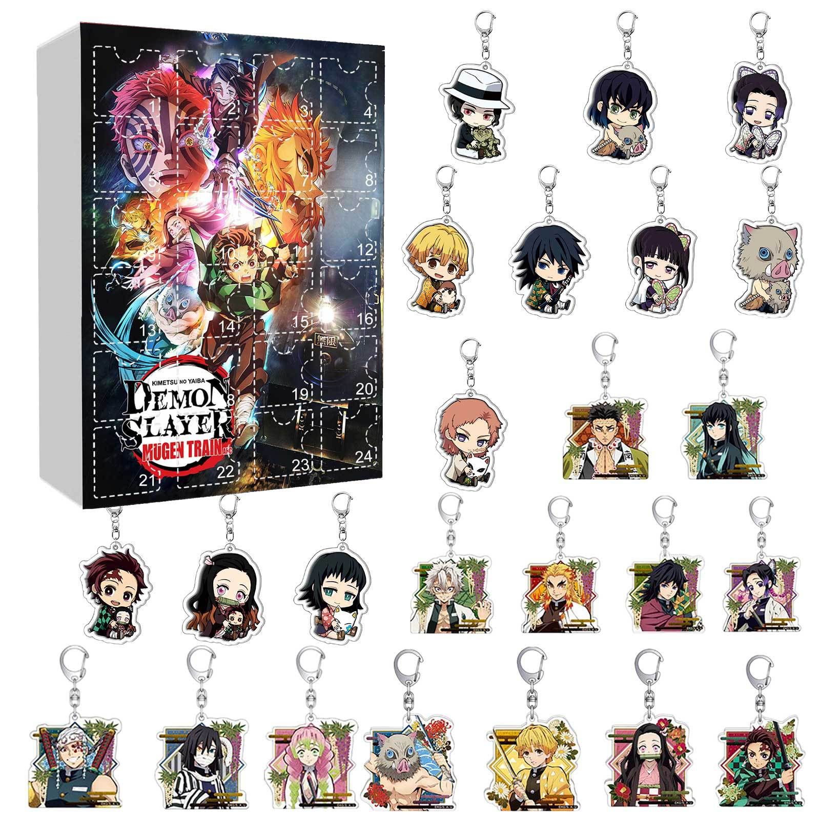 Anime Kawaii Demon Slayer: Kimetsu No Yaiba Character Advent Calendar Keychain With Box