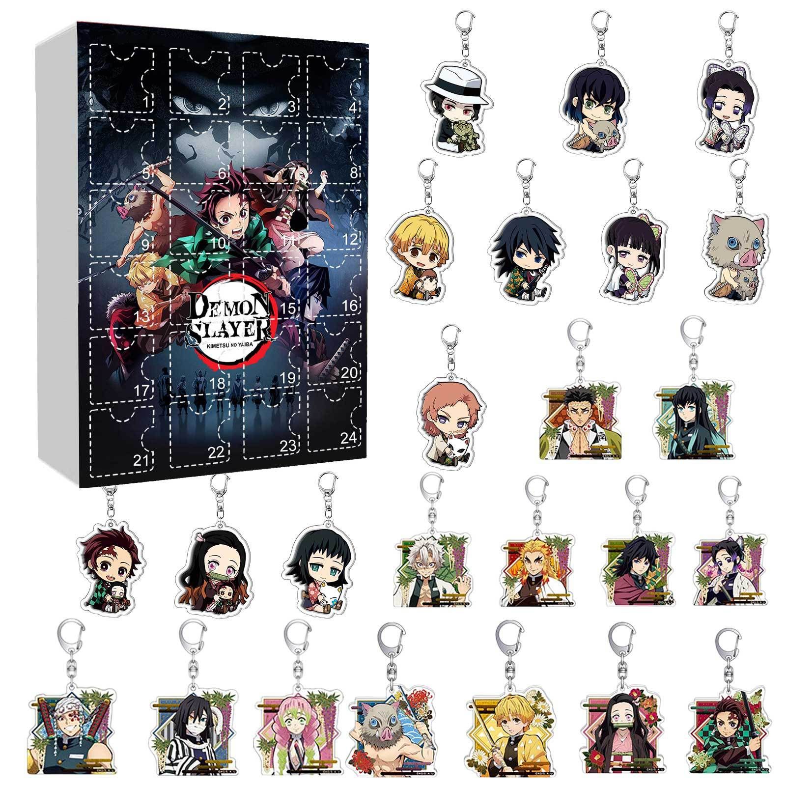Anime Kawaii Demon Slayer: Kimetsu No Yaiba Character Advent Calendar Action Figure Keychain With Box
