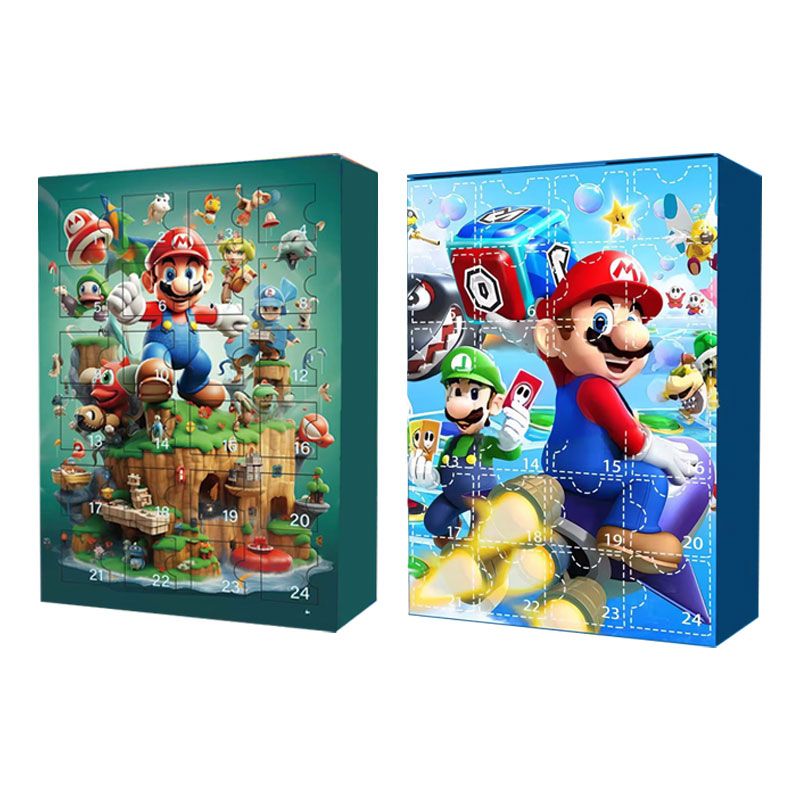 2Pcs Kawaii Cartoon Super Mario Character Advent Calendar With Box