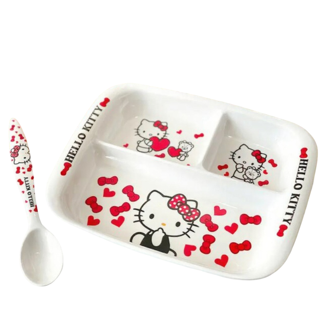 Kawaii Sanrio Hello Kitty Plate With Spoon