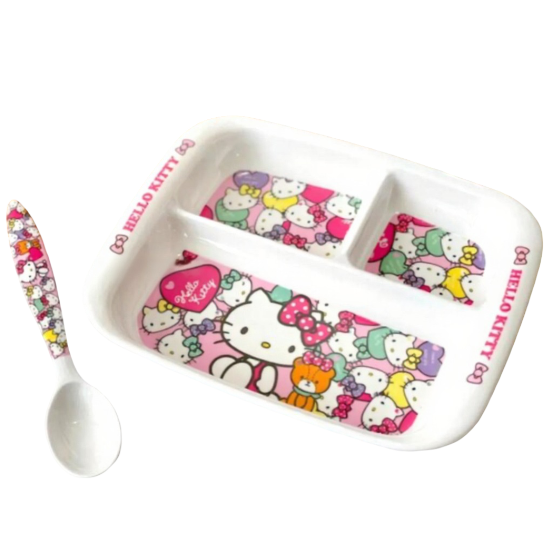 Kawaii Sanrio Anime Hello Kitty Plate With Spoon