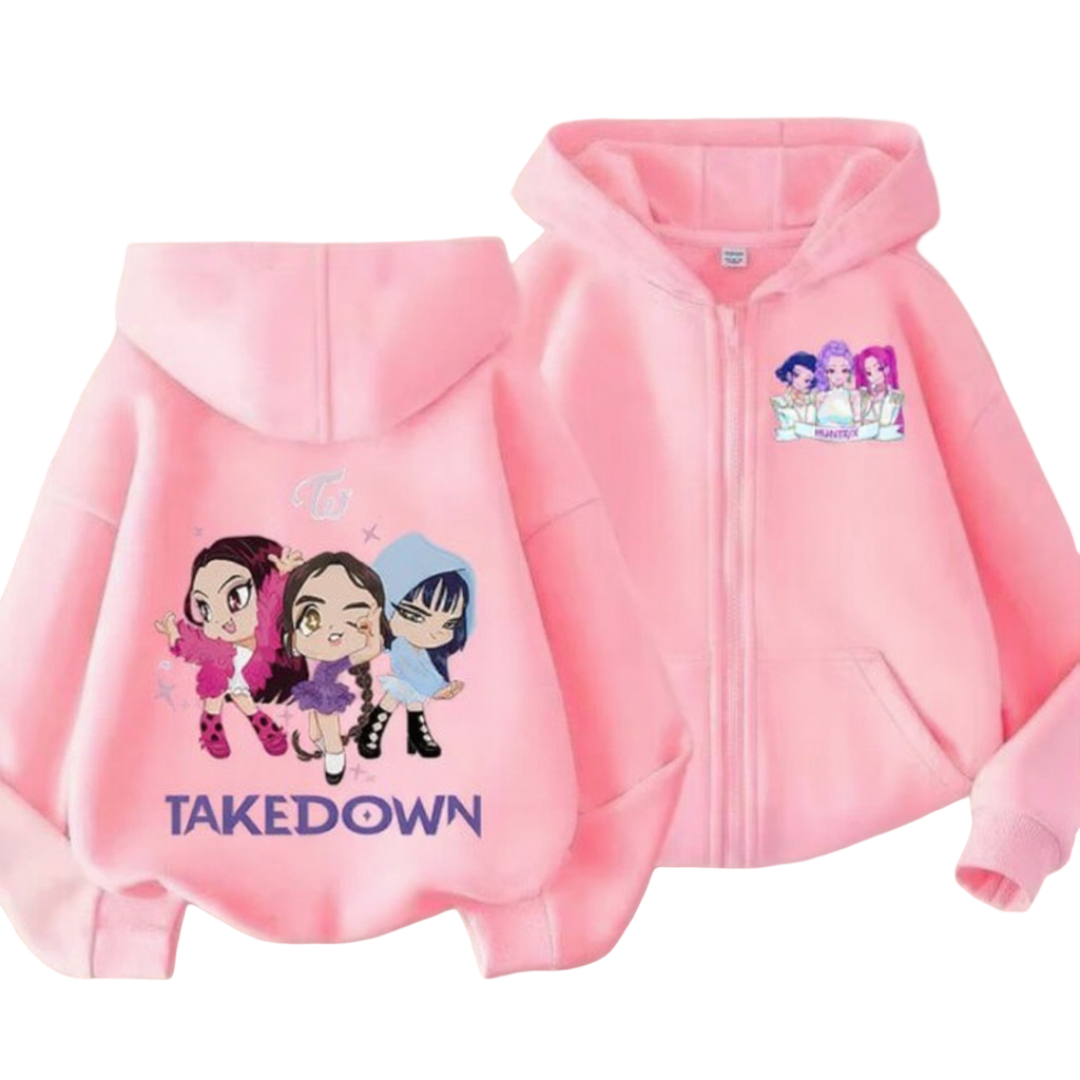 KPop Demon Hunters Kawaii Character Zipper Hoodie