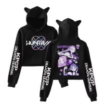 Anime KPop Demon Hunters Kawaii Cropped Hoodie With Cat Ear Anime KPop Demon Hunters Kawaii Cropped Hoodie With Cat Ear
