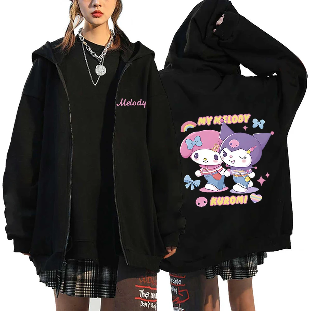 Kawaii Kuromi And My Melody Long Sleeve Hoodie