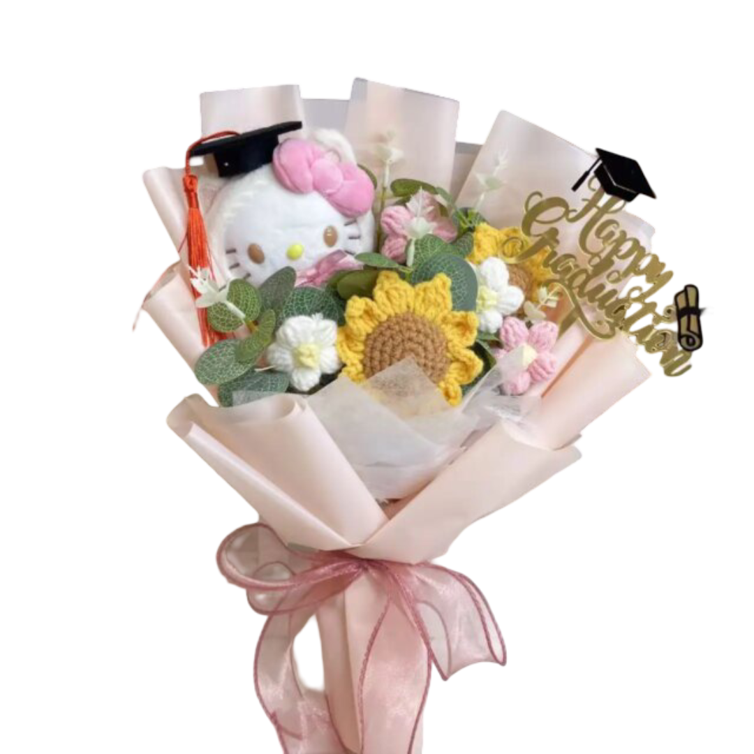Kawaii Cartoon Hello Kitty Plush Graduation Bouquet