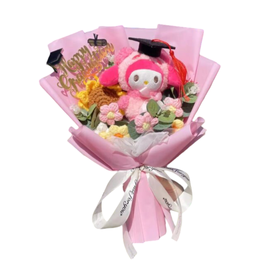 Kawaii Cartoon My Melody Turn Into Panda Plush Graduation Bouquet