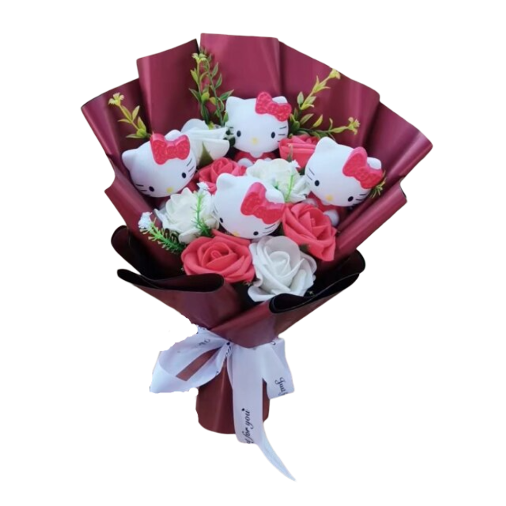 35cm Anime Kawaii Sanrio Hello Kitty With Flower Plush Bouquet