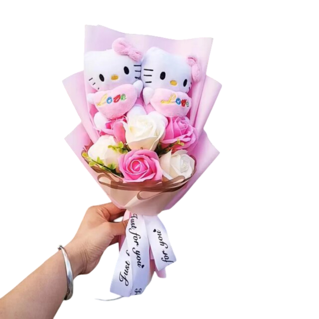 Christmas Kawaii Hello Kitty With Rose Plush Bouquet