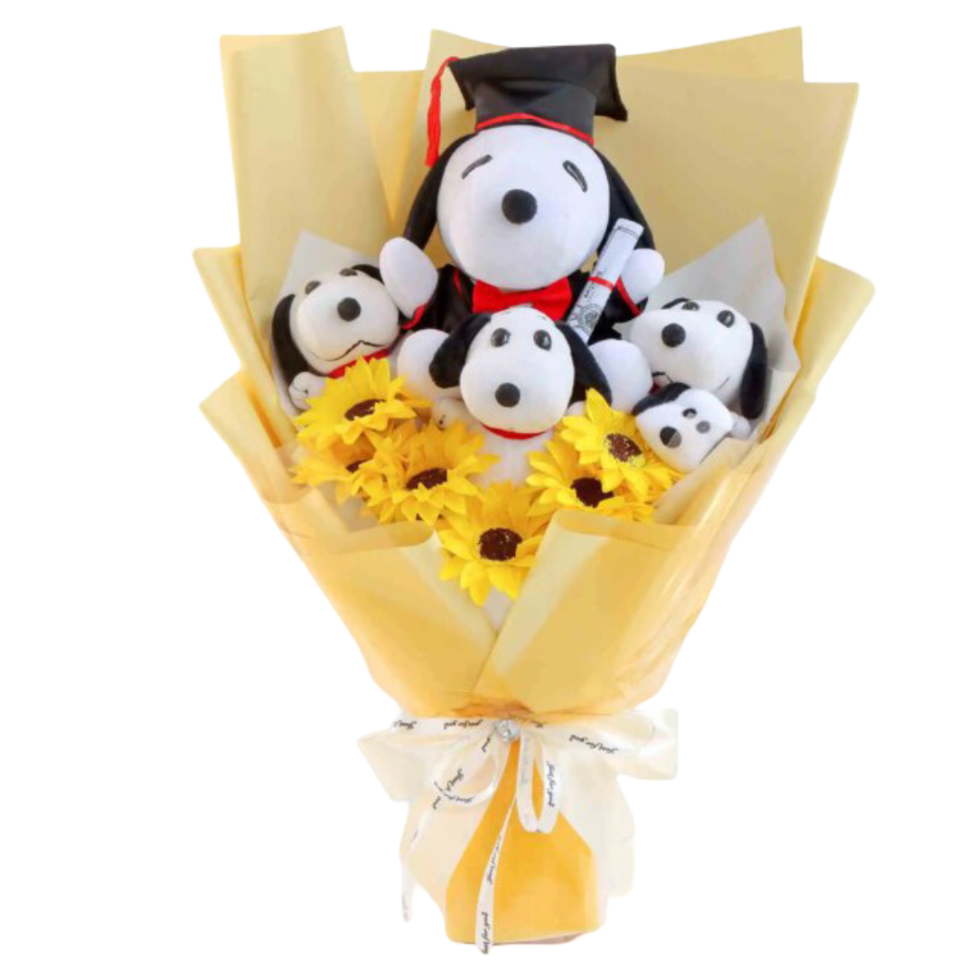 Kawaii Snoopy Graduation With Sunflower Plush Bouquet