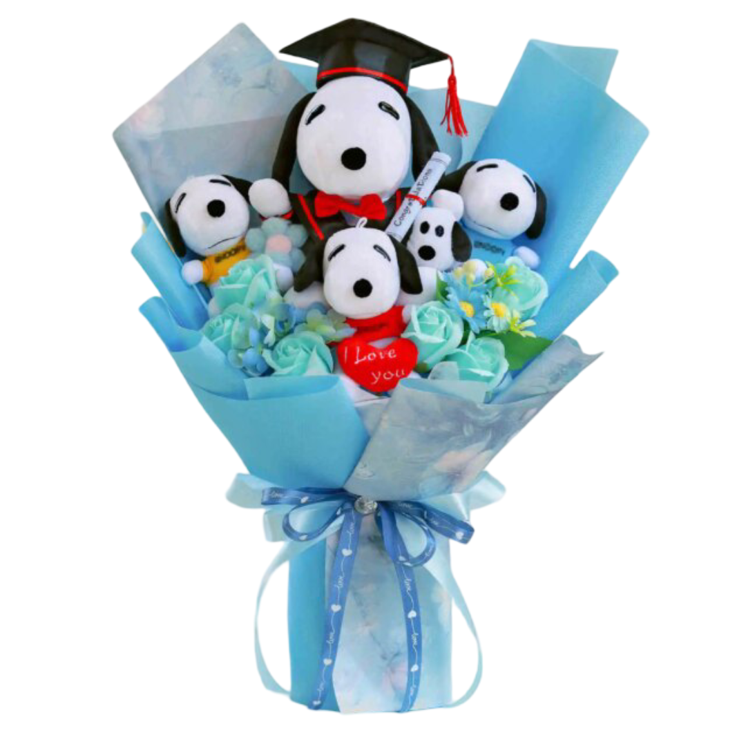 Kawaii Snoopy Graduation With Rose Plush Bouquet