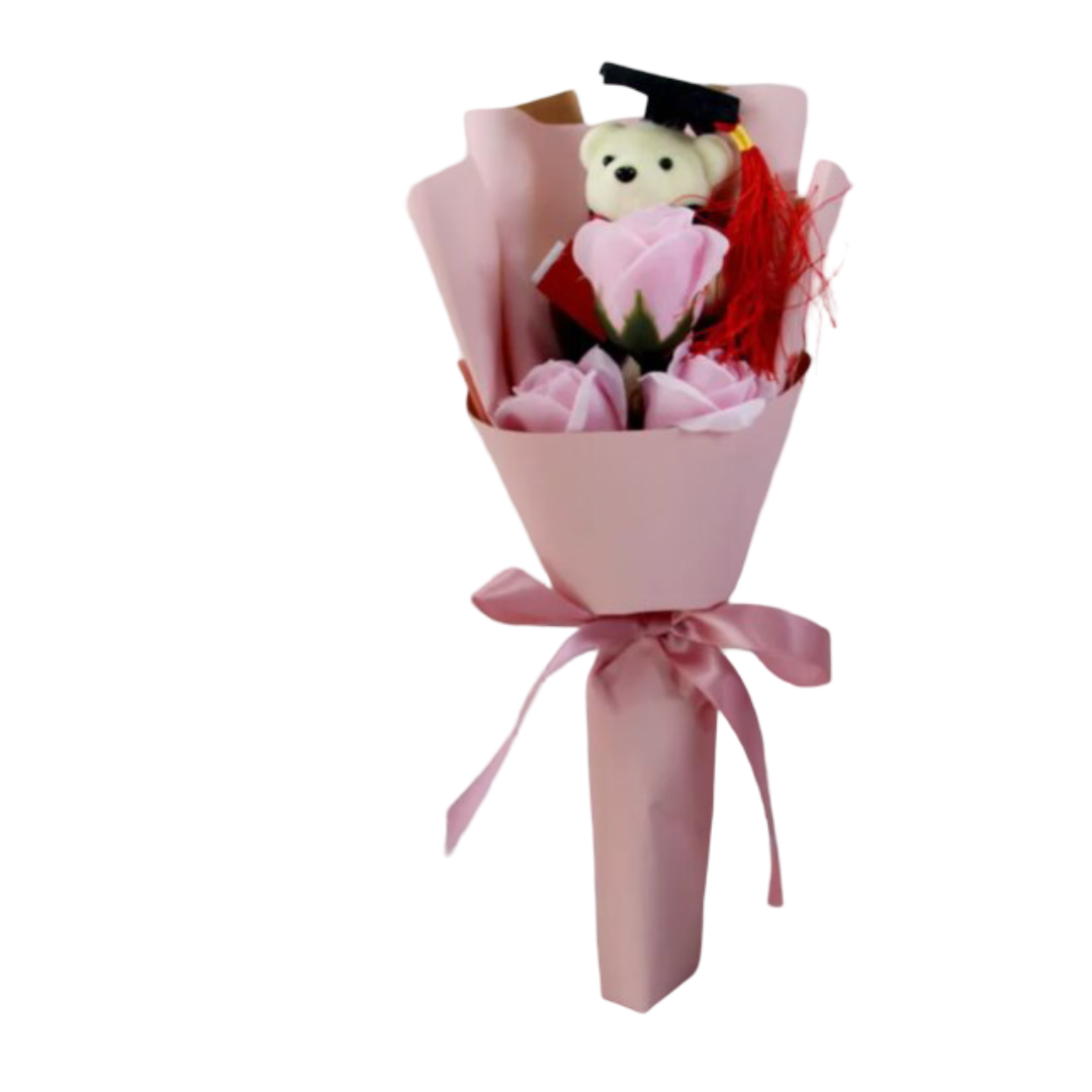 Kawaii Teddy Bear Graduation With Rose Plush Bouquet