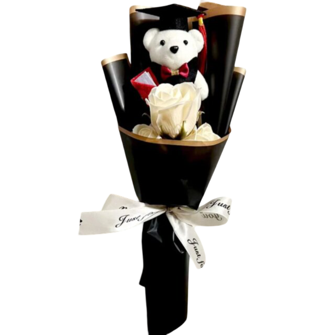 30cm Kawaii Teddy Bear Graduation With Rose Plush Bouquet