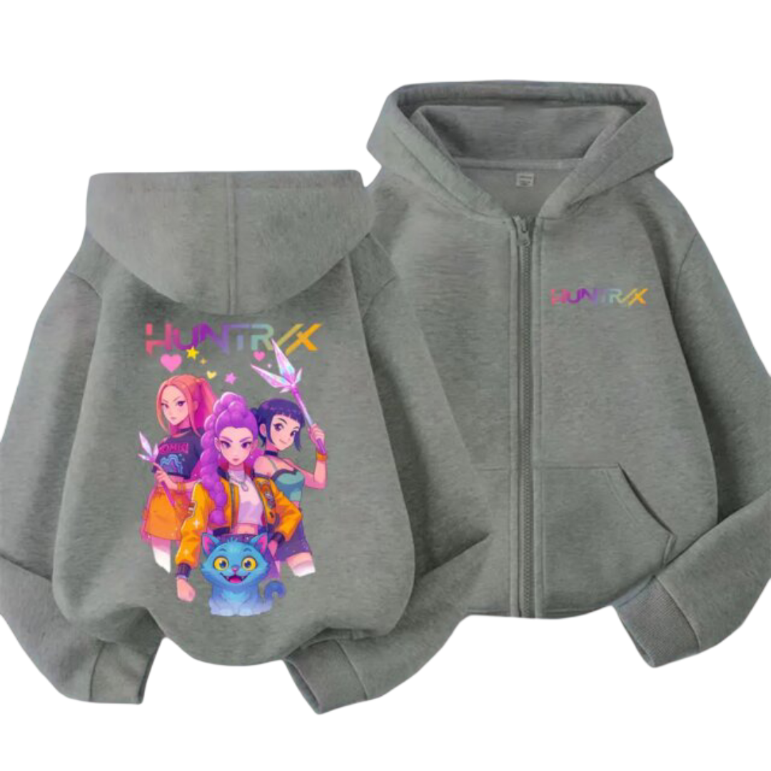 Kawaii KPop Demon Hunters Character And Derpy Tiger Zipper Hoodie