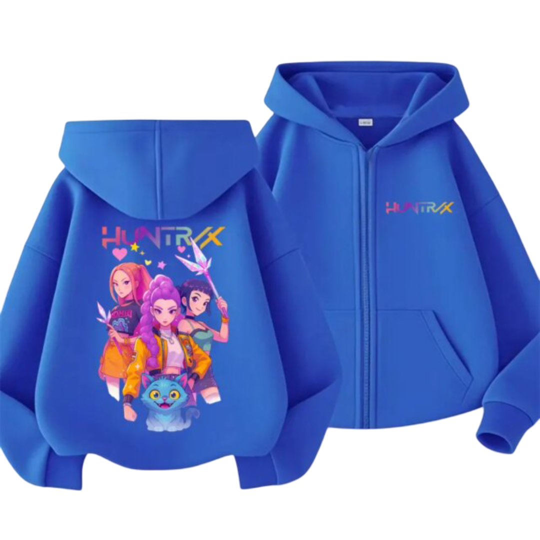 Kawaii KPop Demon Hunters Character And Derpy Tiger Zipper Hoodie