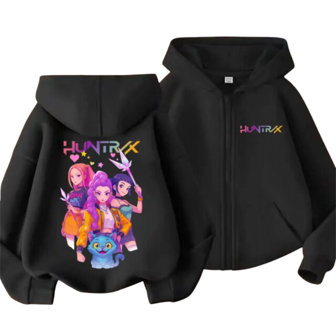 Kawaii KPop Demon Hunters Character And Derpy Tiger Zipper Hoodie